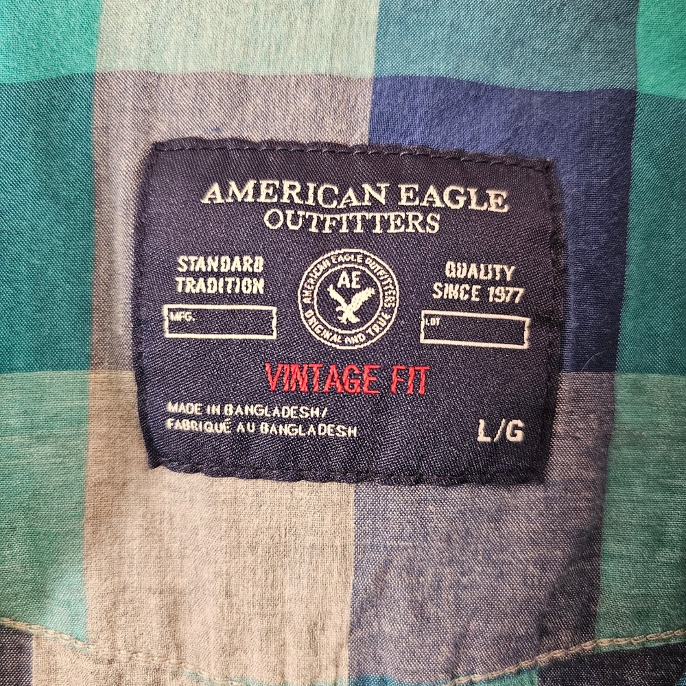 American Eagle Outfitters Plaid Long Sleeve Pearl Snap Western Shirt Men's L - Picture 4 of 8